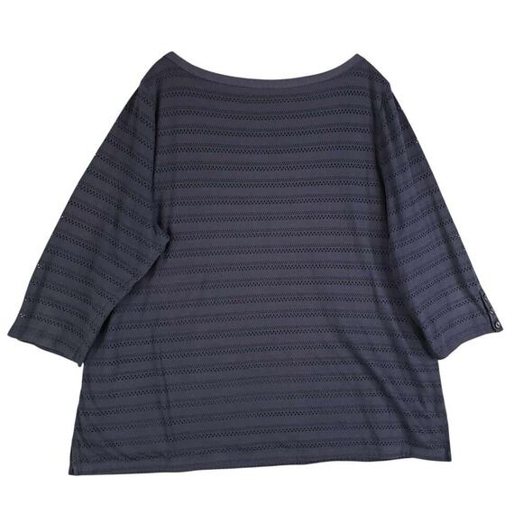 Talbots Shirt Women’s Plus Size 2X Striped 3/4 Sleeve Cotton Navy Blue Eyelet - Picture 3 of 8